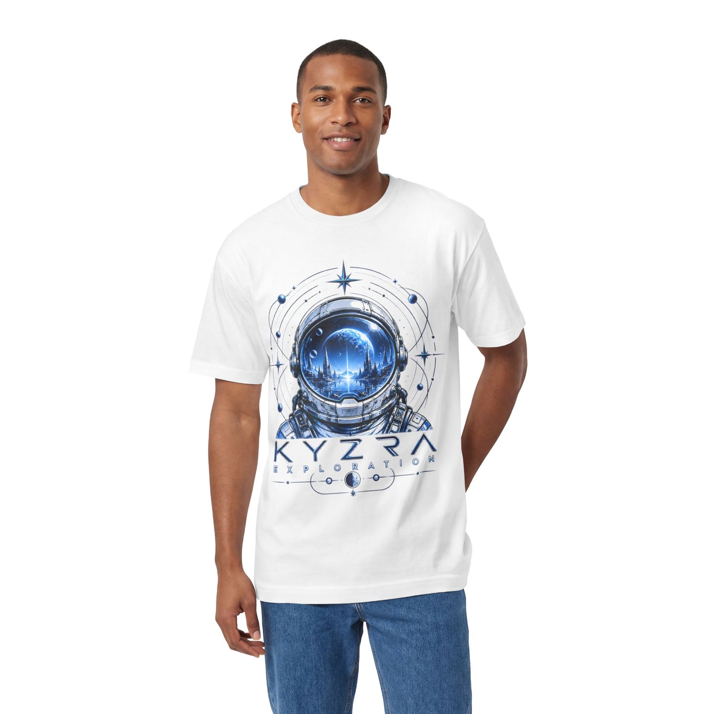 Astronaut Helmet Tee — "Kyzra Exploration" Sci‑Fi Graphic T‑Shirt