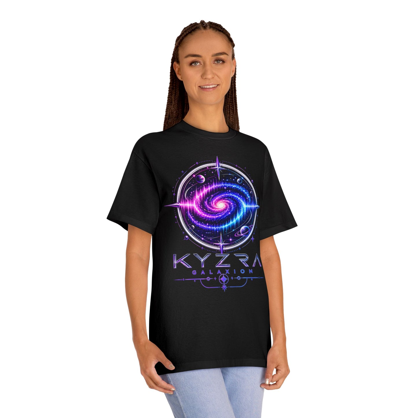 Galaxy Spiral Tee — Kyzra Galaxion Space Graphic Shirt