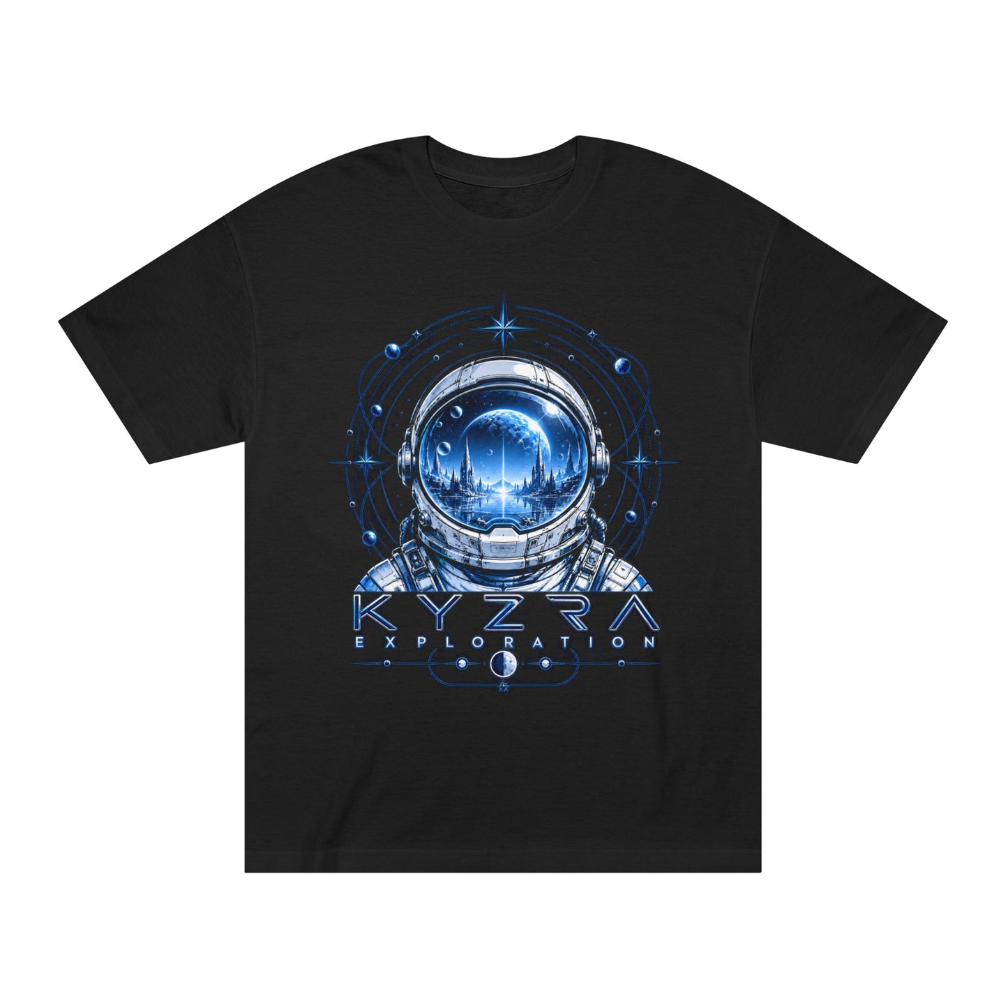 Astronaut Helmet Tee — "Kyzra Exploration" Sci‑Fi Graphic T‑Shirt