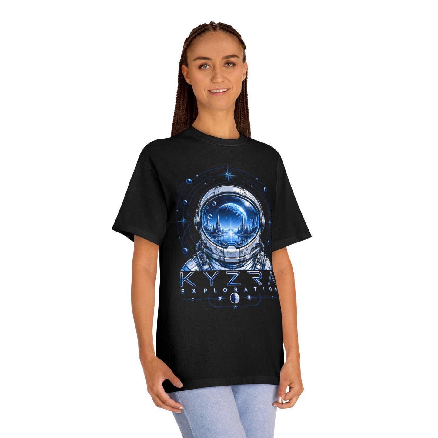 Astronaut Helmet Tee — "Kyzra Exploration" Sci‑Fi Graphic T‑Shirt
