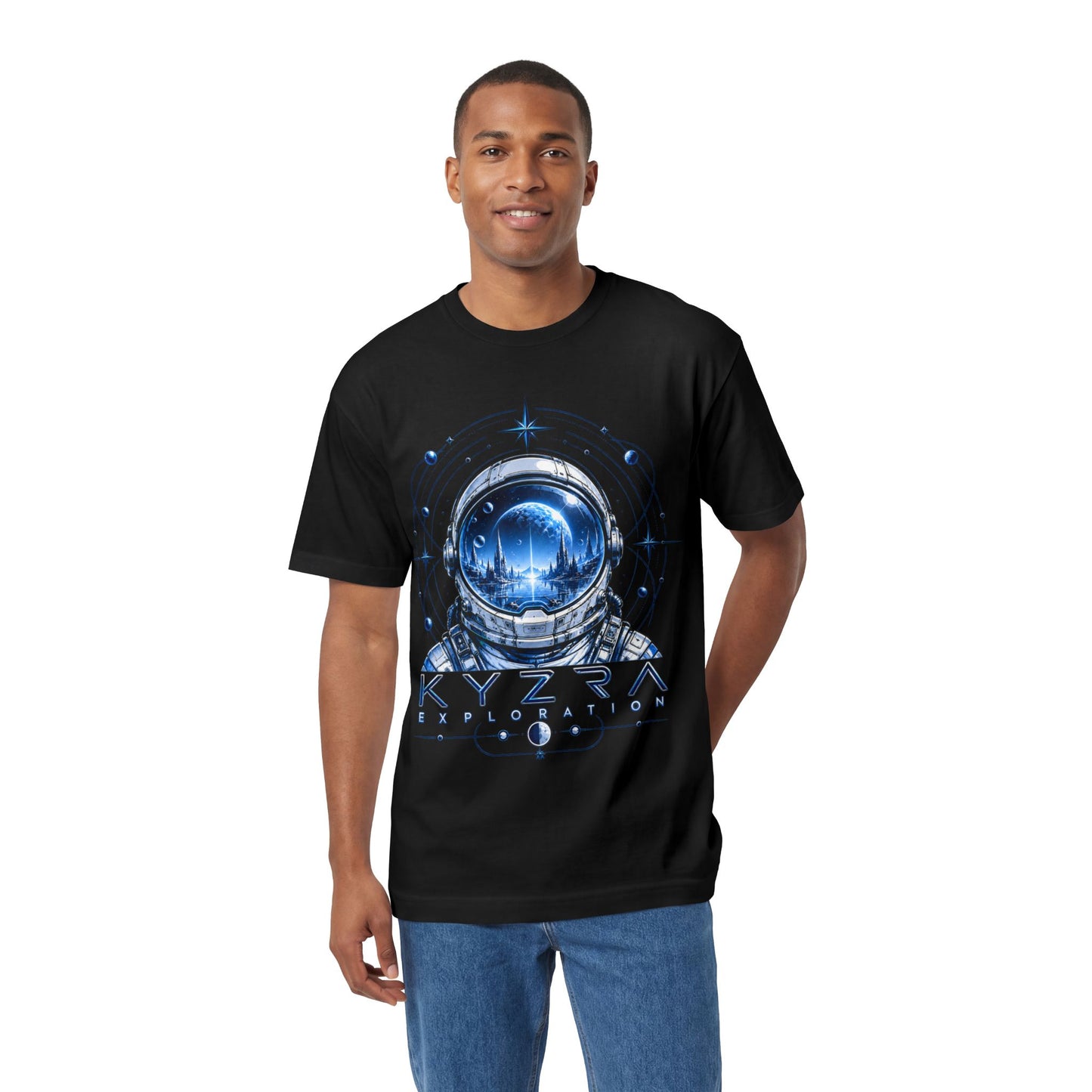 Astronaut Helmet Tee — "Kyzra Exploration" Sci‑Fi Graphic T‑Shirt
