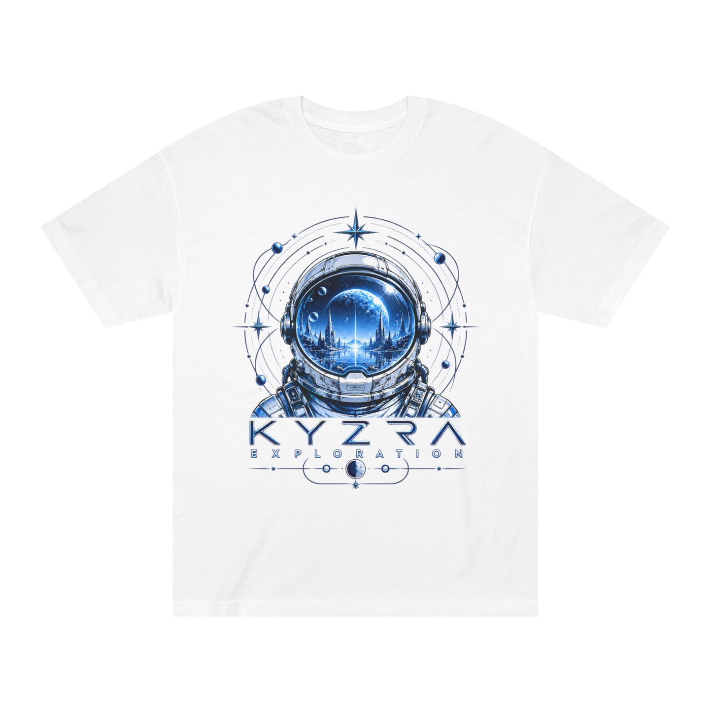 Astronaut Helmet Tee — "Kyzra Exploration" Sci‑Fi Graphic T‑Shirt